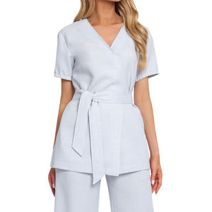 เสื้อคลุมสไตล์ทูนิค ปักโลโก้ตามสั่ง ชุดยูนิฟอร์มร้านเสริมสวย สปา เสื้อผ้าสำหรับบุคลากรทางการแพทย์ ผ้าฝ้ายผสมสแปนเด็กซ์และโพลีเอสเตอร์ - Product Image 5