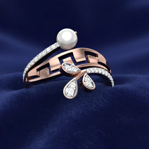 Anillo Moderno Geométrico de Oro Rosa con Perla y Diamantes Pavé, Certificado IGI, para Compromiso y Boda Hindú, Regalo para Mujer - Product Image 6