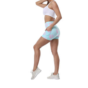 Shorts de sport décontractés et respirants pour femmes, taille haute, imprimé dessin animé donut, avec poches, séchage rapide, pour la gym et la course à pied - Product Image 4