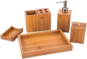 Wood Bathroom Set With Matching Soap <b>Holder</b> <b>Toothbrush</b> Cup Tissue Box And Practical Vanity Accessories - Product Image 3
