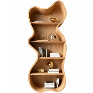 Contemporary Teak Wood Decorative Wall Bookshelf with <b>Open</b> Shelves - Product Image 1