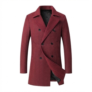 Trench Herringbone Twill Overcoat Winter <b>Warm</b> <b>Coat</b> <b>Men</b> 2026 New Slim Autumn British <b>Men's</b> Long Maroon Long <b>Coats</b> - Product Image 1