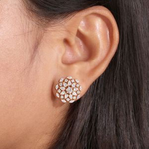 Boucles d'oreilles clous en diamant de laboratoire, rondes et marquise, motif floral, en or, pour mariée, bijoux de mariage - Product Image 3