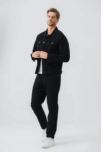 Veste à capuche en denim noir délavé pour homme, fermeture à boutons, manches régulières, couleur unie, 100% coton, style décontracté d'hiver - Product Image 5