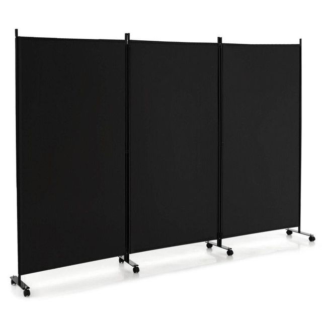 3-Panel Folding Office Partition with Lockable Wheels for Dividing Spaces