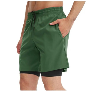 Men's olive green Color <b>Polyester</b> <b>Shorts</b> Elastic Waist Quick Dry Casual Style Bermuda Length Side Stripe - Product Image 1