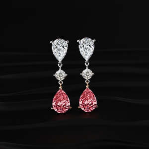 Boucles d'oreilles pendantes de luxe en moissanite de qualité supérieure, forme poire et ronde, avec halo, couleur rose incolore VVS, faites à la main, pour mariée, mariage, cadeau d'anniversaire, nouveauté - Product Image 4