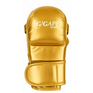Custom MMA Sparring Gloves PU Leather Open Palm Training Kick Boxing Grappling Equipment Stretch Metallic Gold - Product Image 3