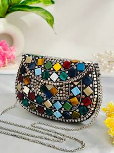 Premium Handmade Mother of Pearl Clutch Handbag with Detachable Chain and Natural Shell Mosaic - Product Image 2
