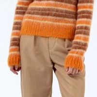 Pull en mohair pour femme de qualité supérieure, col rond, manches longues, rayé, doux, tricoté à la main, automne-hiver