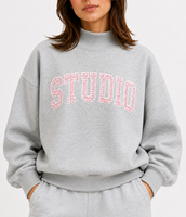 Sweat-shirt unisexe oversize à col rond en Spandex/Coton, épaules tombantes, gris, imprimé lettres Studio, pull décontracté d'hiver
