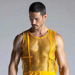 Débardeur de sport en maille transparente respirant 100 % polyester à séchage rapide, col carré, sans manches, pour homme - Product Image 6