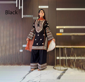 Black Georgette Winter Summer Women's Traditional Regular Fit Midi Length Ethnic Wear India Pakistan Style Fully Stitched - Product Image 1