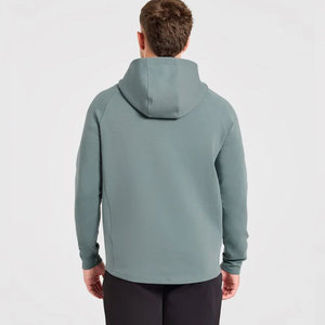 Sweat à capuche slim fit pour homme, fermeture éclair 1/2 devant, 100% polyester, ourlet incurvé long, manches raglan, 220 g/m², coupe-vent, chaud - Product Image 3