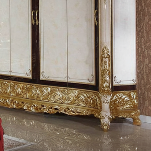 Mueble de Salón de Seis Puertas de Estilo Europeo, Antiguo y Lujoso, de Madera de Caoba Maciza, Ecológico, Duradero, Tallado y con Lámina de Oro - Product Image 3