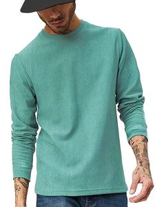 T-shirts de sport à manches longues pour hommes, respirants, en coton uni, pour l'hiver et l'automne, grandes tailles, avec col confortable - Product Image 6