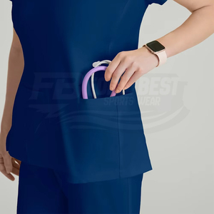 Women <b>Blue</b> Scrub Tops V-Neck Short Sleeve Polyester Hospital Uniforms for Medical Staff Custom Design - Product Image 3