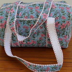 Floral Print Quilted <b>Duffel</b> <b>Bag</b> With White Striped Handles Lightweight Portable Travel Weekender <b>Bag</b> - Product Image 4
