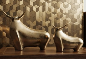 Escultura Hecha a Mano de Toro Corriendo, Bañada en Oro, de Latón y Aluminio, Decoración Abstracta para el Hogar - Product Image 3