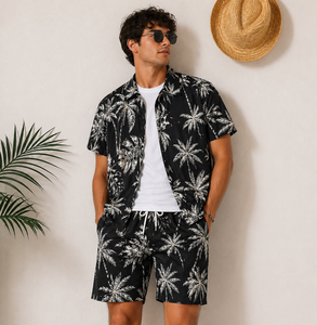Men's Casual Beech Wear Summer Shirt 300 Grams Breathable Quick Dry Eco-Friendly Short Sleeve Floral Print Design 100% Polyester - Product Image 1