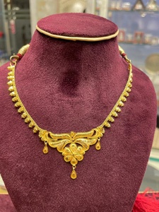 Exquisite 22K <b>Solid</b> <b>Gold</b> Necklace Traditional Indian Floral <b>Pendant</b> Bridal Wedding Fine Jewelry for Women Gift No Commas - Product Image 1