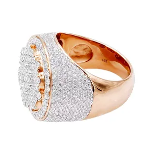 EtherStar 3.50ct Lab Grown Diamond Luxury <b>Mens</b> <b>Ring</b> <b>Gold</b> Round Cluster Halo Pave Shoulder Iced Out Signet Pinky Band - Product Image 1