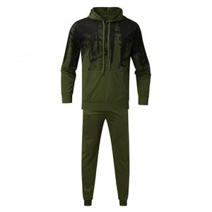 Ensemble de survêtement pour homme vert olive à capuche, manches longues, imprimé dégradé, sweat-shirt décontracté et pantalon de jogging, vêtements d'automne - Product Image 2