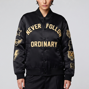 Chaquetas Bomber de Satén con Parches Bordados de Chenilla para Mujer, Chaquetas de Béisbol Estilo Universitario Personalizadas - Product Image 1