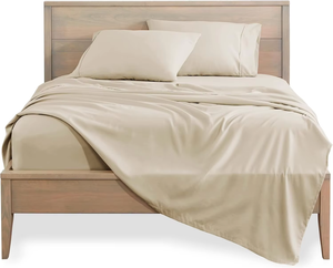 Striped Blue Cotton Bed Sheet <b>Set</b> 4 Piece Fitted Flat Sheets Pillowcases All Season Breathable Home Use - Product Image 2