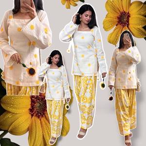 Ensemble coordonné pour femme en coton cambric de qualité supérieure, brodé, avec pantalon Farshi à imprimé numérique |   Ensemble de costume ethnique 2 pièces - Product Image 6