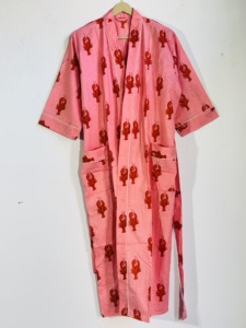 Bata Kimono de Algodón con Estampado de Langosta Rosa para Mujer, Hecha a Mano, Ligera, con Cinturón - Product Image 3