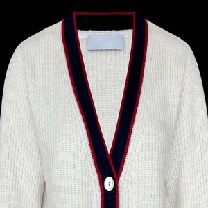 Cardigan en tricot à col en V pour femme, manches longues, bordure contrastée, boutonné, classique, haut d'automne - Product Image 5