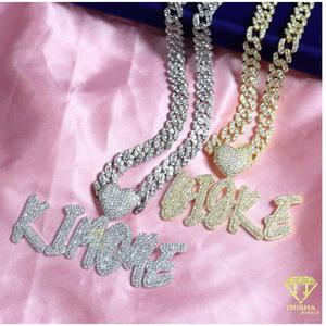 Hip Hop Custom <b>Name</b> Pendant Gold Cuban <b>Chain</b> Moissanite Diamond Bling Necklace For Men Women - Product Image 1