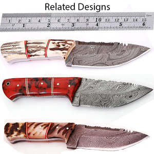 Couteau de chasse et de camping artisanal en acier Damas avec hameçon à éviscérer, étui en cuir, personnalisable OEM, style cowboy - Product Image 5