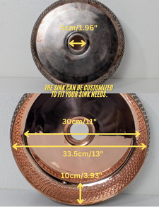 Hand Hammered Copper Vessel Sink 13 Inch <b>Round</b> Bathroom Vanity Bowl Handmade Copper Wash <b>Basin</b> For Modern Home Hotel Bathroom - Product Image 3