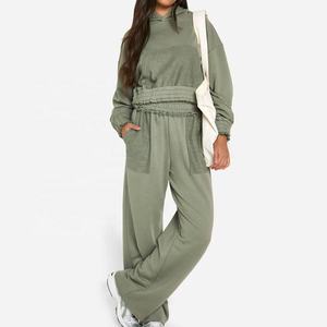 Nuevo Chándal Deportivo Elegante para Mujer, Logotipo Personalizado, Dos Piezas, Chándal Holgado para Mujer, Sudadera con Capucha, Top Corto, Cómodo - Product Image 1