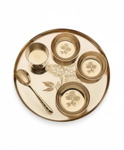 Juego de vajilla Kansa Solid con acabado mate, 1 plato (Thali de 11.5 pulgadas), 2 tazones, 1 vaso, 1 plato para postre, 1 cuchara - Product Image 3