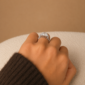 4 TCW Oval Cut Three <b>Stone</b> Lab Grown Diamond Engagement <b>Ring</b> Side Half <b>Moons</b> 14k White Gold IGI Certified VVS2 Clarity E Color - Product Image 6