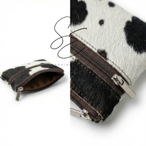 Cowhide Leather Mini Coin Pouch <b>Wallet</b> Hair On Hide Double Zipper Card Holder <b>Small</b> Leather Pouch Unisex OEM Custom - Product Image 6