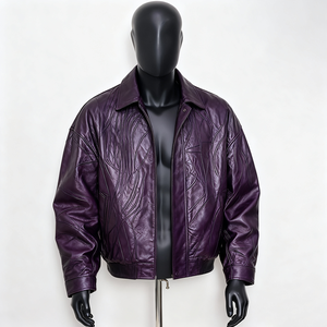 Blouson de motard personnalisé pour homme en cuir véritable marron, col montant, fermeture éclair, imperméable, style urbain, doublure en coton pour l'hiver, 220 Front - Product Image 3
