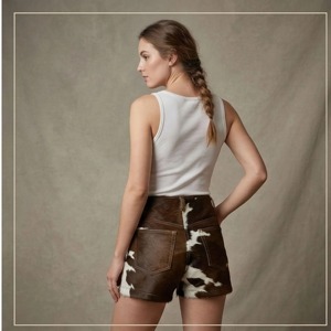 <b>Women</b> Cowhide <b>Leather</b> <b>Shorts</b> Premium Cowhide <b>Leather</b> High Waist Stylish Fashion Casual Streetwear Modern <b>Shorts</b> Supplier - Product Image 4