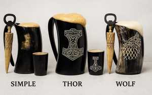Ensemble de mugs à bière en corne de buffle faits à la main avec ouvre-bouteille, récipient à boire vintage pour adultes, idéal pour les fêtes - Product Image 5