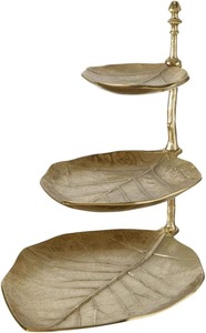 New design three tier leaf design metal serving stand with antique gold finish perfect for desserts snacks parties display - Product Image 6