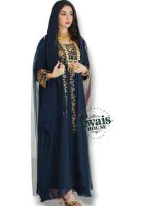 Ensemble 2 pièces de luxe AWAIS HOUSE pour femmes musulmanes, robe modeste simple en mousseline unie perlée, longueur ras du sol, coupe trapèze, 100 % polyester - Product Image 5