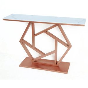 Console de salon LINEA en métal de forme hexagonale avec plateau en marbre blanc, table console de luxe en métal pour salon - Product Image 1