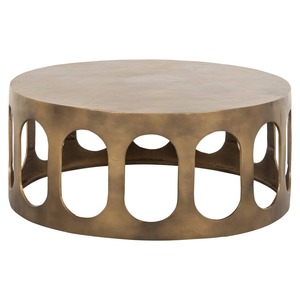 Mesa de Centro Contemporánea Realista con Tapa Redonda de Metal de 86 cm de Diámetro y 36 cm de Altura, Mueble Decorativo para Sala de Estar - Product Image 2