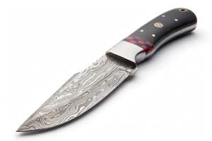 Couteau utilitaire compact artisanal en acier Damas, manche en corne noire, mosaïque, poinçon en acier, outil - Product Image 6