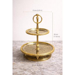 Support à gâteau vintage en laiton à 2 niveaux, présentoir à dessert rustique pour mariage, fête, décoration de table de boulangerie - Product Image 2