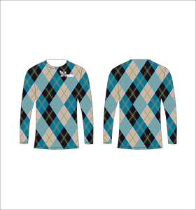 Maillot de sport personnalisé à manches longues en sublimation, léger, avec motif Argyle bleu et beige – Fabricant de vêtements en gros - Product Image 1