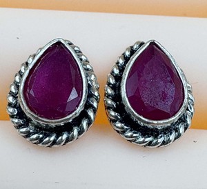 Handmade 925 Sterling Silver Teardrop <b>Red</b> Dyed Ruby Stud <b>Earrings</b> Vintage Style Fine Gemstone Jewelry Supplier - Product Image 6